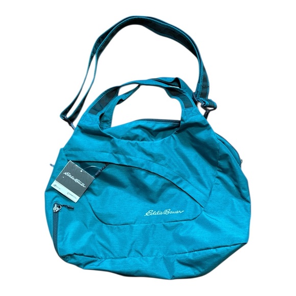 Eddie Bauer Mini Zen Tote Nylon Teal Blue Travel Bag Shoulder Strap Carry On NWT - Picture 2 of 8
